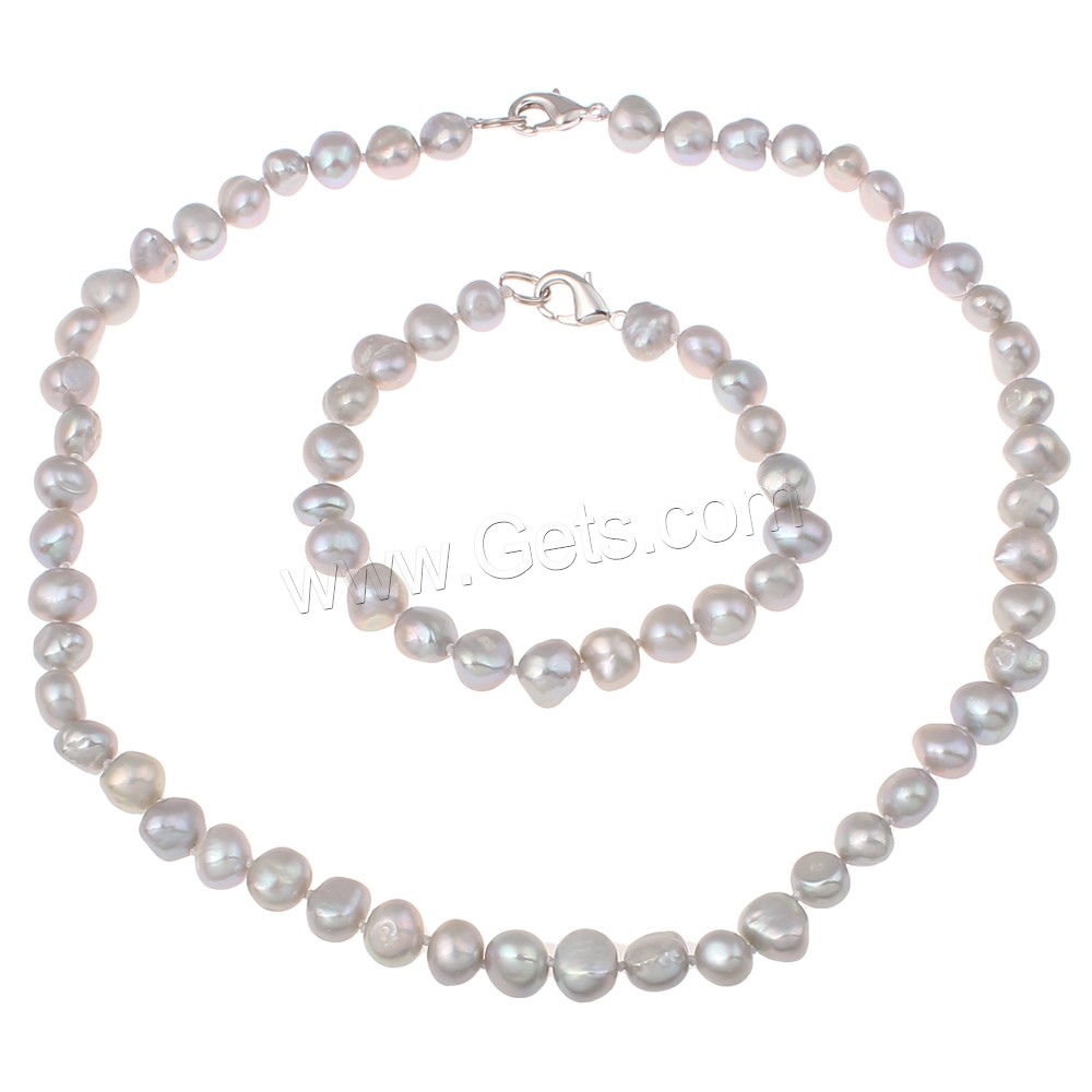 Natural Freshwater Pearl Jewelry Sets, bracelet & necklace, brass clasp, Baroque, different styles for choice, more colors for choice, 8-9mm, Length:Approx 7.5 Inch, Approx  17 Inch, Sold By Set