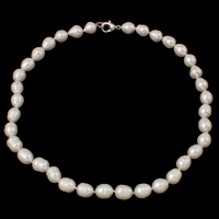 Natural Freshwater Pearl Necklace, brass clasp, Baroque  clear, 9-10mm 