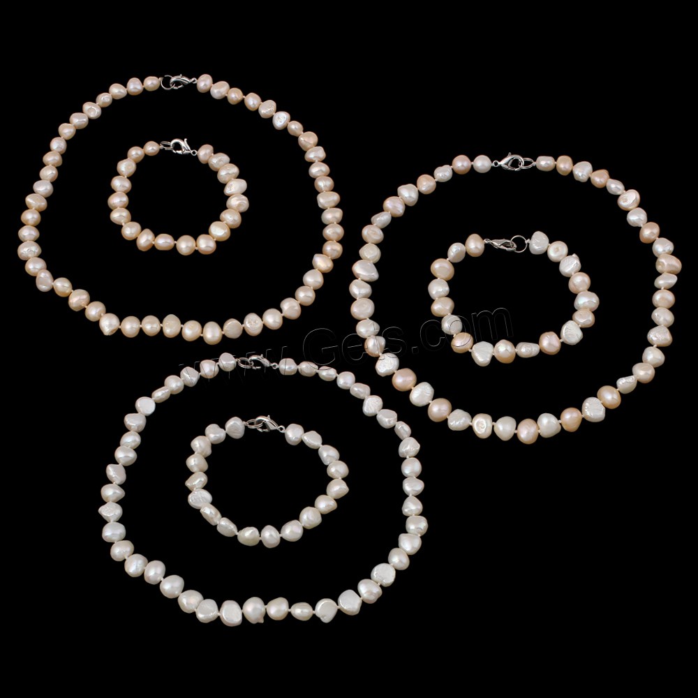 Conjuntos de joyería perlas de agua dulce natural, Perlas cultivadas de agua dulce, pulsera & collar, latón cierre, Barroco, diferentes estilos para la opción, más colores para la opción, 10-11mm, longitud:7.5 Inch,  17 Inch, Vendido por Set