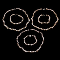 Bijoux de perle d'eau douce naturelle, perle d'eau douce cultivée, Bracelet & collier, laiton fermoir, Baroque, styles différents pour le choix, plus de couleurs à choisir, 7-8mm Environ 7.5 pouce, Environ  17 pouce, Vendu par fixé