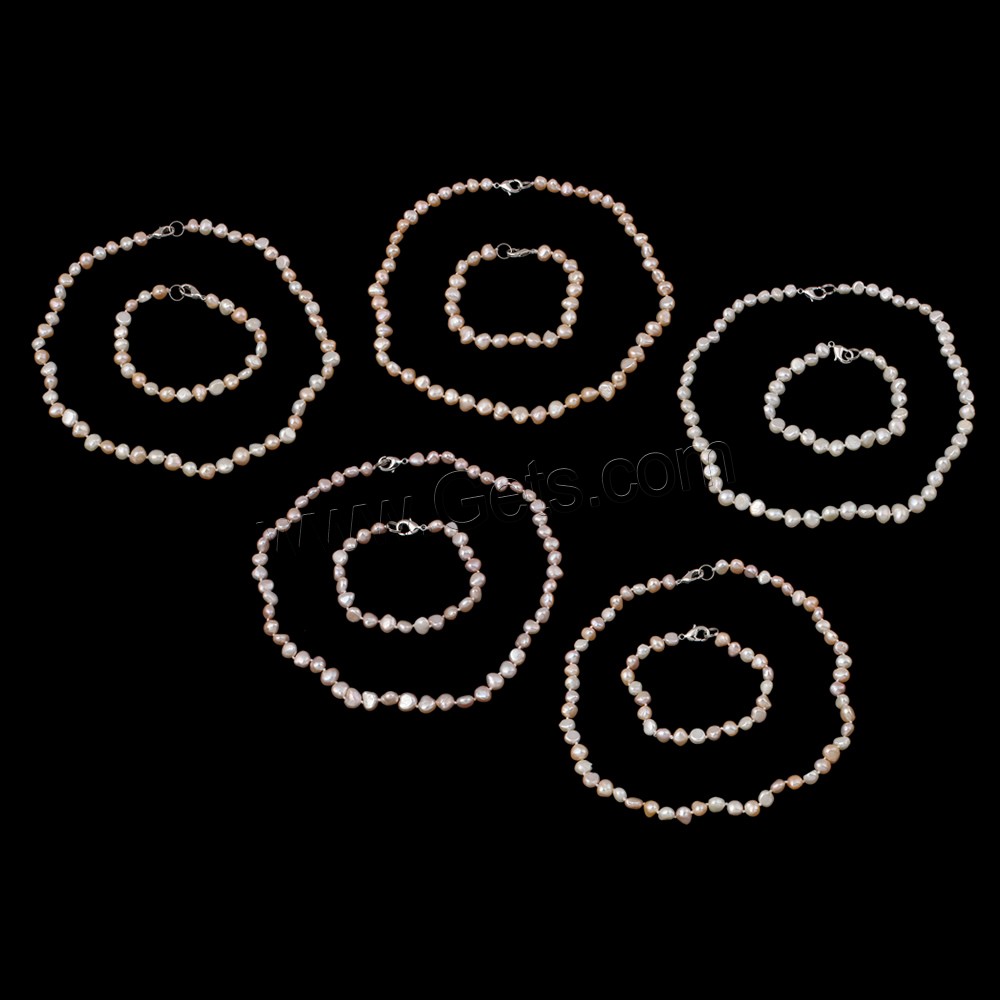 自然な淡水真珠のジュエリー セット, 天然有核フレッシュウォーターパール, ブレスレット & ネックレス, 真鍮 留め金, バロック, 天然, 異なるスタイルを選択, 無色, 7-8mm, 長さ:約 7.5 インチ, 約  17 インチ, 売り手 セット