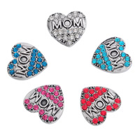 Zinc Alloy Jewelry Snap Button, Heart, word mom, antique silver color plated, Mother Day Jewelry & with rhinestone, mixed colors, nickel, lead & cadmium free 