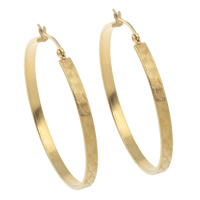 Stainless Steel Hoop Earring, Donut, gold color plated, textured 
