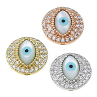 Cubic Zirconia Micro Pave Brass Beads, with White Shell, Evil Eye, plated, natural & Islamic jewelry & micro pave cubic zirconia & enamel Approx 1mm 