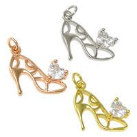 Cubic Zirconia Brass Pendants, Shoes, plated, with cubic zirconia & hollow Approx 2mm 