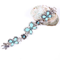 Zinc Alloy Turquoise Bracelets, with Synthetic Turquoise, Butterfly, antique silver color plated, with rhinestone, nickel, lead & cadmium free, 200mm Approx 7.5 Inch 