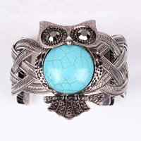 Zinc Alloy Cuff Bangle, with Synthetic Turquoise, Owl, antique silver color plated, with rhinestone nickel, lead & cadmium free, 60mm, Inner Approx 60mm Approx 7 Inch 