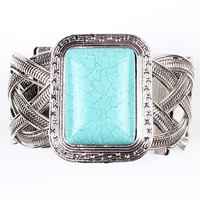 Zinc Alloy Cuff Bangle, with Synthetic Turquoise, Rectangle, antique silver color plated, nickel, lead & cadmium free Inner Approx 68mm Approx 8.5 Inch 