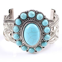 Zinc Alloy Cuff Bangle, with Synthetic Turquoise, Flower, antique silver color plated, nickel, lead & cadmium free Inner Approx 68mm Approx 8.5 Inch 