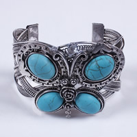 Zinc Alloy Cuff Bangle, with Synthetic Turquoise, Butterfly, antique silver color plated, nickel, lead & cadmium free, 70mm, Inner Approx 68mm Approx 8.5 Inch 