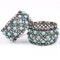 Turquoise Zinc Alloy Bangle, with Synthetic Turquoise, Donut, antique silver color plated, with rhinestone, mixed colors, nickel, lead & cadmium free, 44mm, Inner Approx 70mm Approx 8.5 Inch 