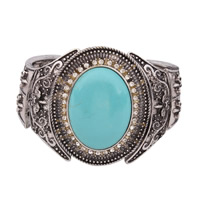 Zinc Alloy Cuff Bangle, with Synthetic Turquoise, Flat Oval, antique silver color plated, with rhinestone, nickel, lead & cadmium free, 20-40mm, Inner Approx 68mm Approx 8.5 Inch 