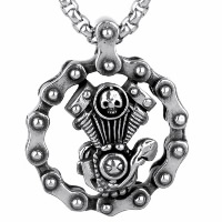 Titanium Steel Pendants, Skull, bike chain & for man & blacken Approx 