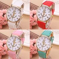 Women Wrist Watch, Zinc Alloy, with PU Leather & Glass, Chinese movement, Flat Round, gold color plated, for woman nickel, lead & cadmium free, 35-40mm Approx 9 Inch 