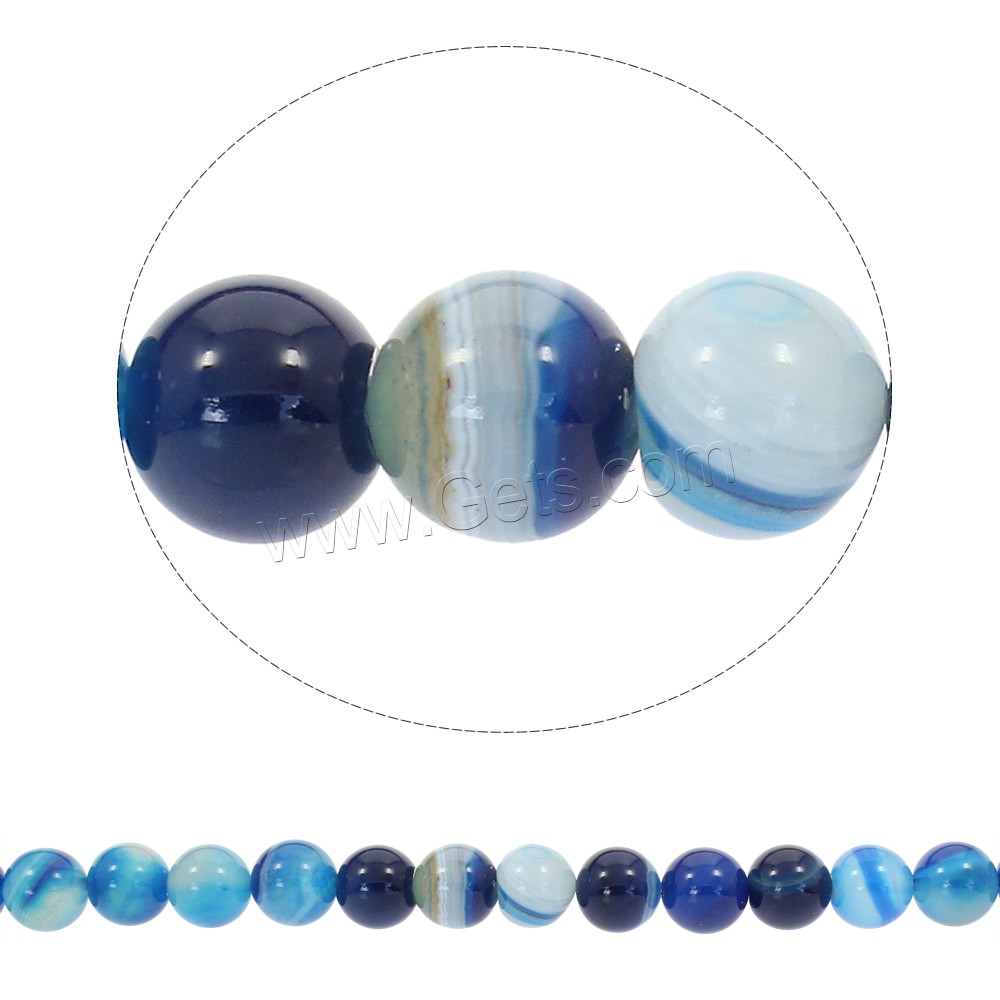 Natürliche Streifen Achat Perlen, rund, synthetisch, verschiedene Größen vorhanden, blau, Bohrung:ca. 1mm, Länge:ca. 15 ZollInch, verkauft von Strang