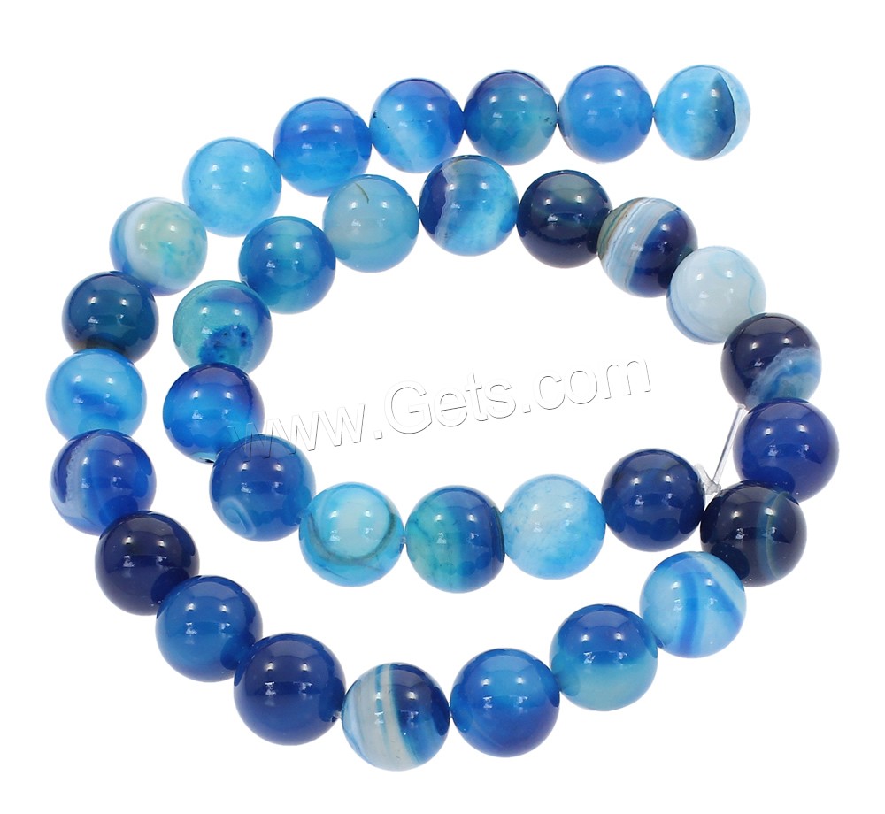 Natürliche Streifen Achat Perlen, rund, synthetisch, verschiedene Größen vorhanden, blau, Bohrung:ca. 1mm, Länge:ca. 15 ZollInch, verkauft von Strang