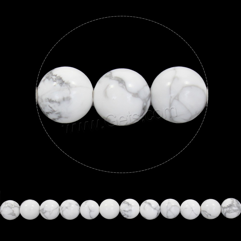 Natürlicher weißer Türkis Perle, rund, verschiedene Größen vorhanden, Bohrung:ca. 1mm, Länge:ca. 15 ZollInch, verkauft von Strang