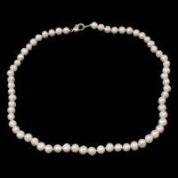 Natural Freshwater Pearl Necklace, brass clasp, Potato  white, 6-7mm 