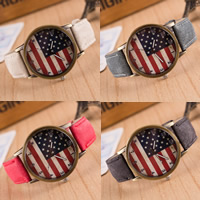 Women Wrist Watch, Zinc Alloy, with PU Leather & Glass, Chinese movement, Flat Round, antique bronze color plated, united states flag pattern & brushed & for woman nickel, lead & cadmium free, 40mm Approx 9 Inch 