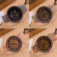 Women Wrist Watch, Zinc Alloy, with PU Leather & Glass, Chinese movement, Flat Round, plumbum black color plated, imitation wood & for woman nickel, lead & cadmium free, 40mm Approx 9 Inch 