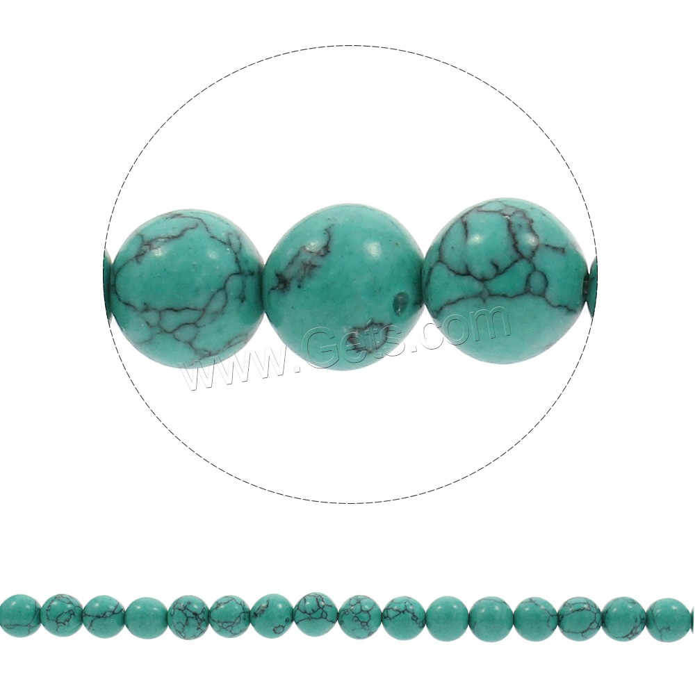 Synthetische Türkis Perlen, rund, verschiedene Größen vorhanden, grün, Bohrung:ca. 1mm, Länge:ca. 15.5 ZollInch, verkauft von Strang
