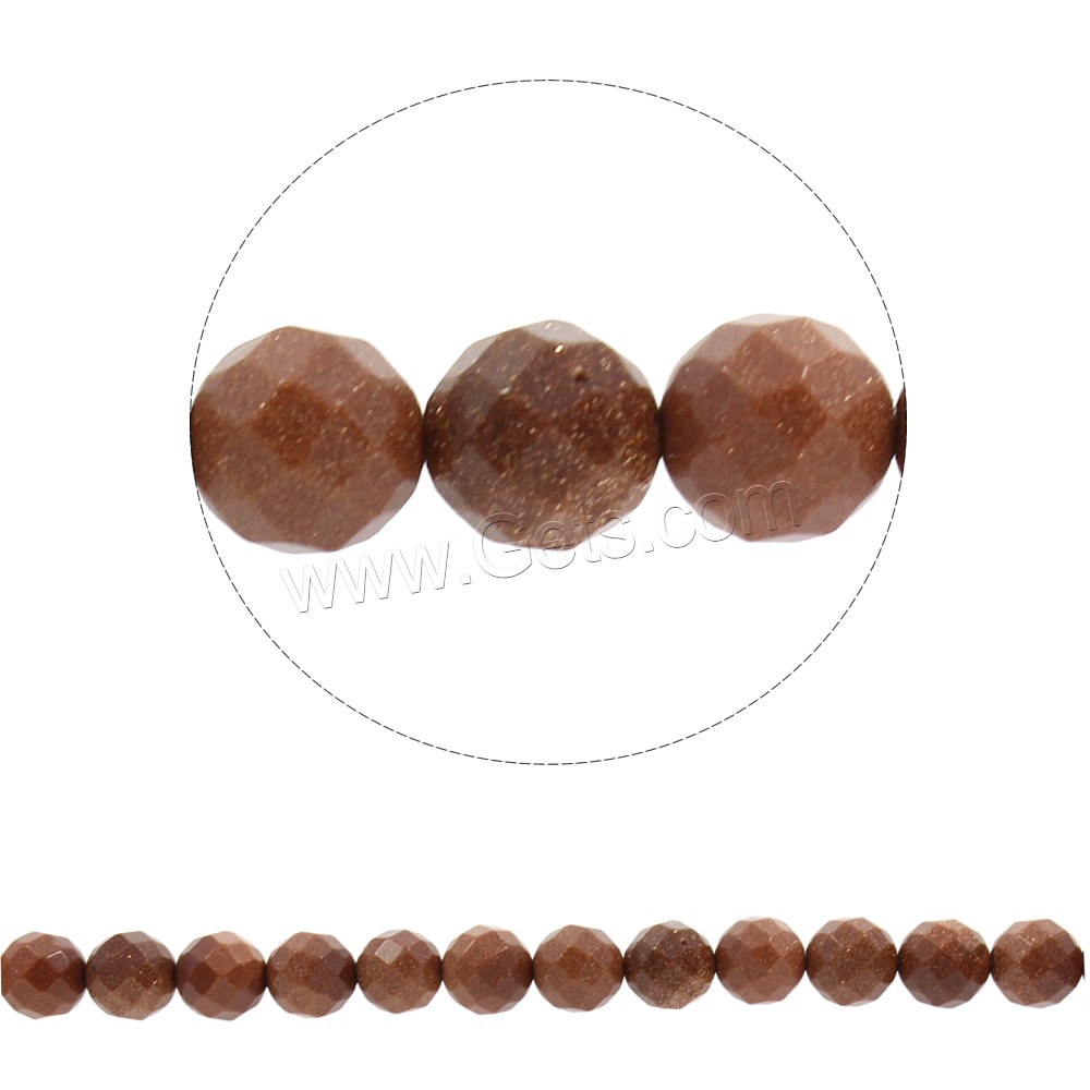 Goldstein Perlen, Goldsand, rund, synthetisch, verschiedene Größen vorhanden & facettierte, Bohrung:ca. 1mm, Länge:ca. 14.5 ZollInch, verkauft von Strang