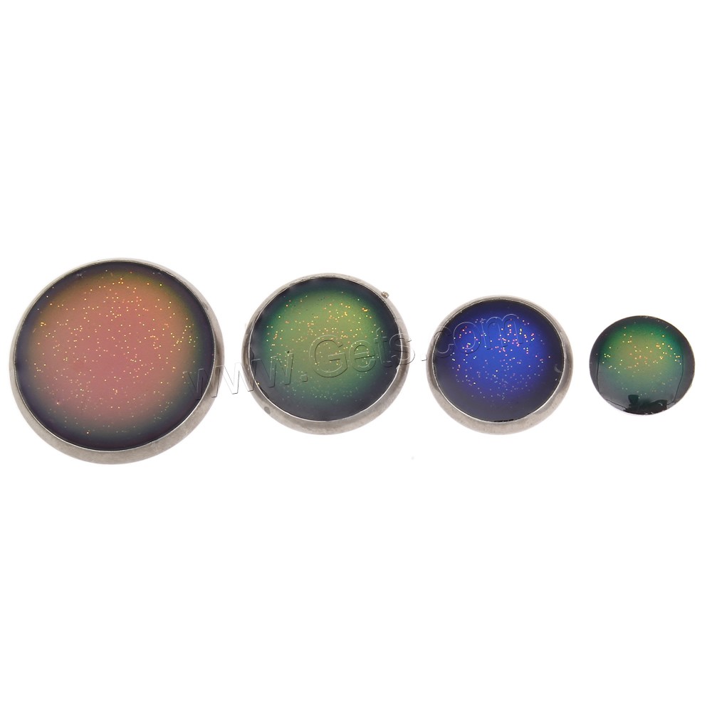Brass, Flat Round, platinum color plated, Mood Enamel & different size for choice & change their color according to the temperature & colorful powder, nickel, lead & cadmium free, Sold By PC