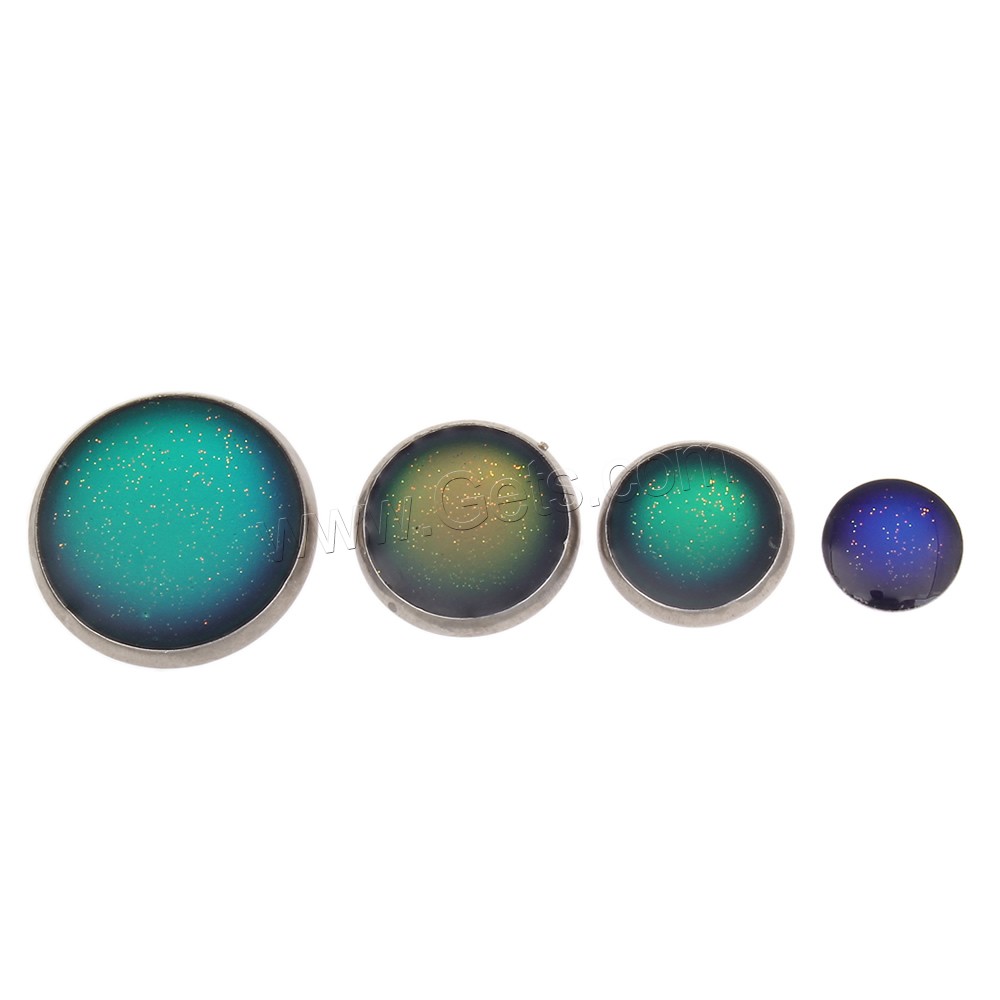 Brass, Flat Round, platinum color plated, Mood Enamel & different size for choice & change their color according to the temperature & colorful powder, nickel, lead & cadmium free, Sold By PC