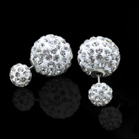 Double Faced Stud Earring, Clay Pave, stainless steel post pin, Round, with rhinestone, 8mm, 14mm 