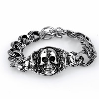 Titanium Steel Bracelet, Skull, twist oval chain & for man & blacken, 24mm Approx 7.6 Inch 