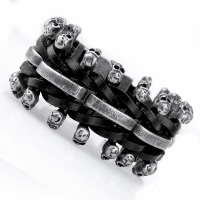 Titanium Steel Bracelet, with Cowhide, Skull, for man & blacken, 33.50mm Approx 9.2 Inch 