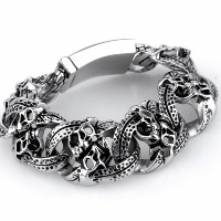 Titanium Steel Bracelet, Skull, mariner chain & for man & hammered & blacken, 26.80mm Approx 9.5 Inch 