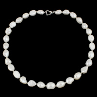 Natural Freshwater Pearl Necklace, with Glass Seed Beads, brass clasp, Baroque  white, 10-11mm 
