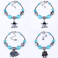 Zinc Alloy Turquoise Bracelets, with Synthetic Turquoise, with 6cm extender chain, antique silver color plated nickel, lead & cadmium free, 15-23mm Approx 7 Inch 