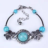 Zinc Alloy Turquoise Bracelets, with Synthetic Turquoise, with 6cm extender chain, Butterfly, antique silver color plated, nickel, lead & cadmium free, 180mm Approx 7 Inch 