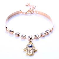 Evil Eye Jewelry Bracelet, Zinc Alloy, with 5cm extender chain, Evil Eye Hamsa, gold color plated, Islamic jewelry & with rhinestone, nickel, lead & cadmium free, 150mm Approx 6 Inch 