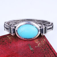 Zinc Alloy Turquoise Bracelets, with Synthetic Turquoise, Flat Oval, antique silver color plated, nickel, lead & cadmium free, 30mm, Inner Approx 80mm Approx 9.5 Inch 