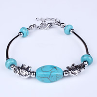Zinc Alloy Turquoise Bracelets, with Synthetic Turquoise, with 5cm extender chain, Elephant, antique silver color plated, nickel, lead & cadmium free, 180mm Approx 7 Inch 