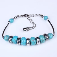 Zinc Alloy Turquoise Bracelets, with Synthetic Turquoise, with 5cm extender chain, antique silver color plated, nickel, lead & cadmium free, 170mm Approx 6.5 Inch 