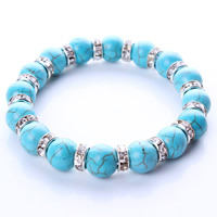 Synthetic Turquoise Bracelet, with iron rhinestone spacer, Round, 8mm Approx 6.5 Inch 