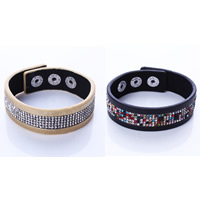 PU Leather Cord Bracelets, iron snap clasp, with rhinestone 20mm Approx 8.5 Inch 