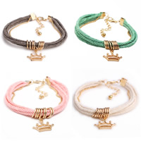 Nylon Cord Bracelets, Zinc Alloy, with iron chain & Nylon Cord, with 5cm extender chain, Crown, gold color plated, ball chain 180mm Approx 7 Inch 