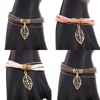 Nylon Cord Bracelets, Zinc Alloy, with iron chain & Nylon Cord, with 5cm extender chain, Leaf, gold color plated, ball chain 180mm Approx 7 Inch 