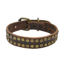 PU Leather Cord Bracelets, with Zinc Alloy, antique bronze color plated, with rivet stud & adjustable, deep coffee color, nickel, lead & cadmium free, 16mm Approx 10 Inch 