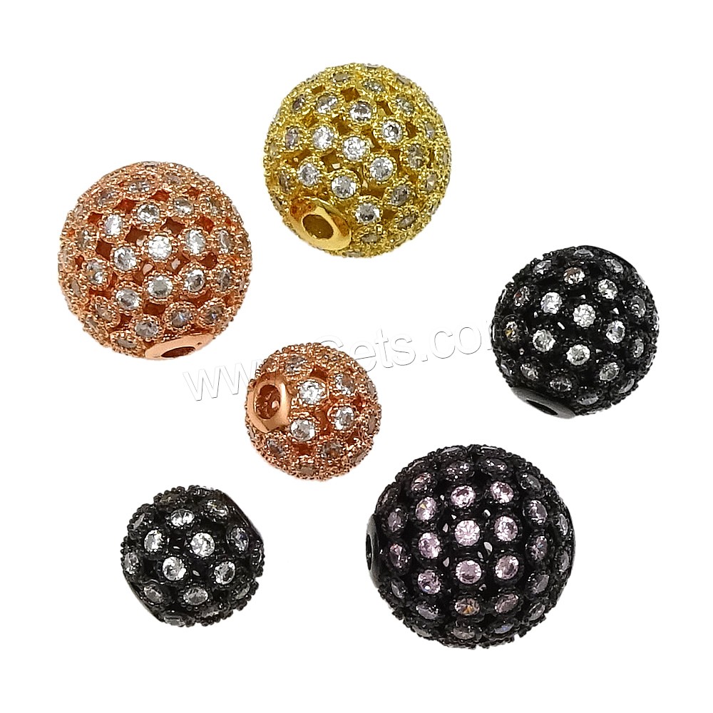 Perles zircon Micro Pave cubes, laiton, Rond, Placage, normes différentes pour le choix & pavé de micro zircon & creux, plus de couleurs à choisir, Trou:Environ 2mm, Vendu par PC