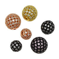 Cubic Zirconia Micro Pave Brass Beads, Round, plated & micro pave cubic zirconia & hollow Approx 2mm 
