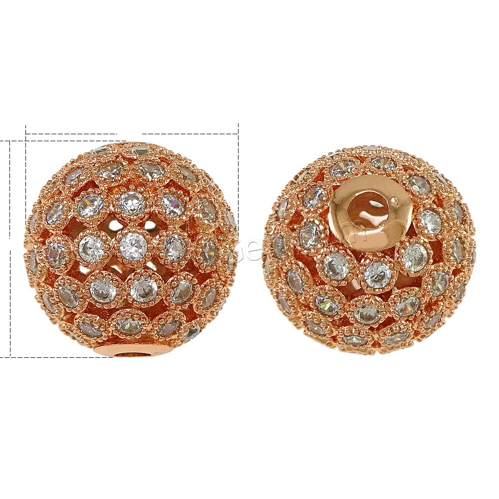 Cubic Zirconia Micro Pave Brass Beads, Round, plated, different size for choice & micro pave cubic zirconia & hollow, more colors for choice, Hole:Approx 2mm, Sold By PC