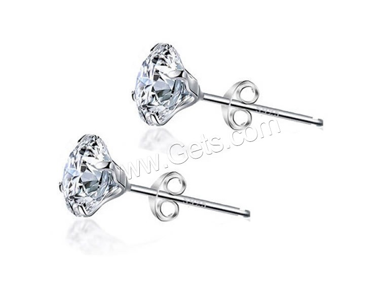 Sterling Silver Cubic Zirconia Earring, 925 Sterling Silver, Flat Round, platinum plated, different size for choice & with cubic zirconia, Sold By Pair