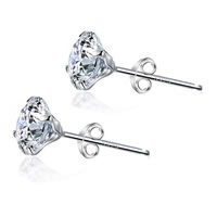 Sterling Silver Cubic Zirconia Earring, 925 Sterling Silver, Flat Round, platinum plated & with cubic zirconia 