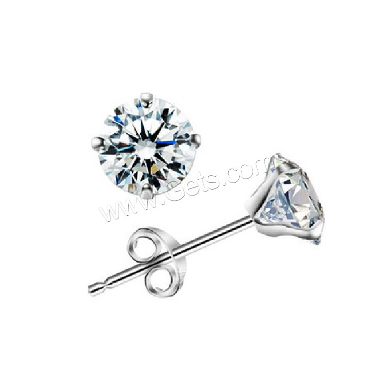 Sterling Silver Cubic Zirconia Earring, 925 Sterling Silver, Flat Round, platinum plated, different size for choice & with cubic zirconia, Sold By Pair